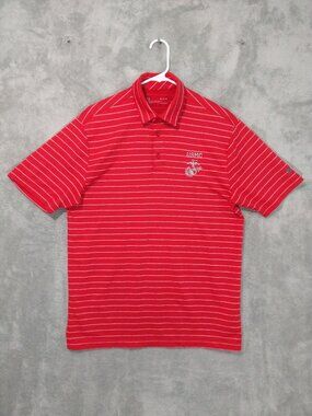 Under Armour Shirt Mens Medium Red Striped Polo USMC Loose HeatGear Short Sleeve